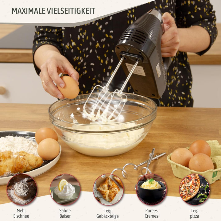 briebe Elegance Handmixer 400W, Handrührgerät Konditorei-Spezial 5 Geschwindigkeiten + Turbo, Handrü