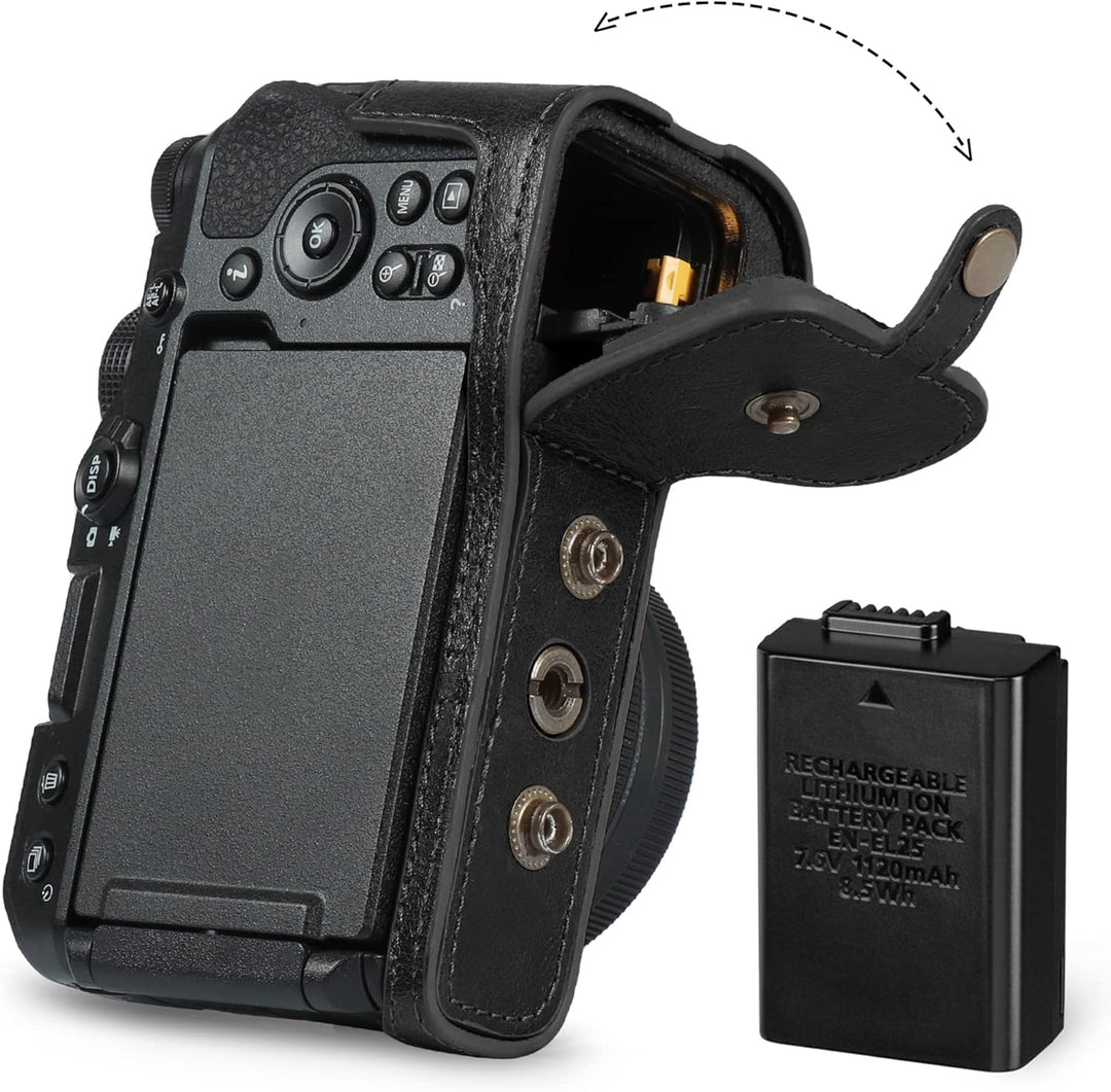 MegaGear Ever Ready Kameratasche aus echtem Leder, kompatibel mit Nikon Z30 (Schwarz), Schwarz