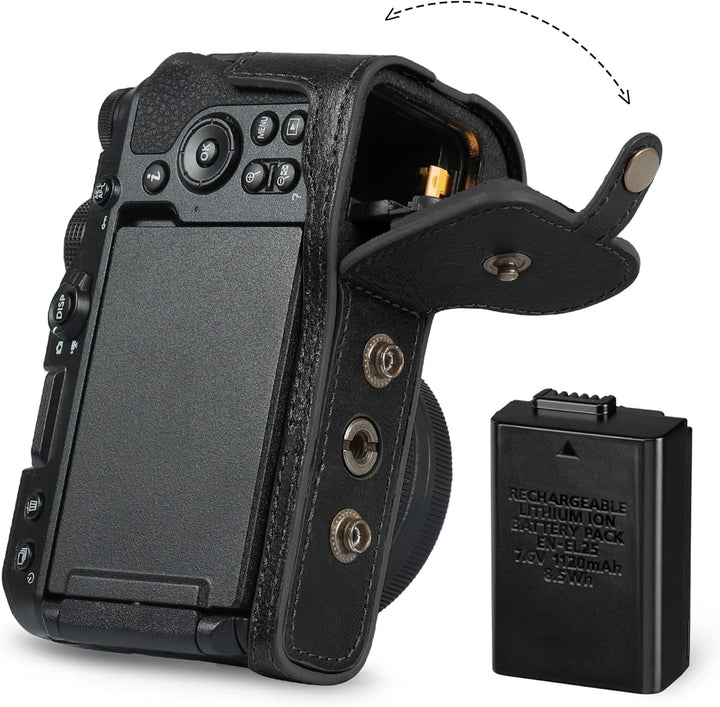 MegaGear Ever Ready Kameratasche aus echtem Leder, kompatibel mit Nikon Z30 (Schwarz), Schwarz