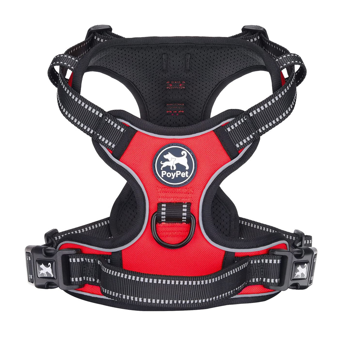 PoyPet No Pull Hundegeschirr, reflektierendes Westengeschirr mit 2 Leinenbefestigungen und einfachem