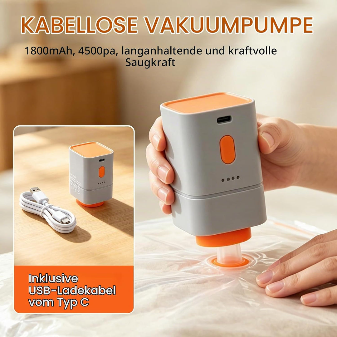 Vakuumbeutel Set mit kabelloser Vakuumpumpe – 9 Stück (3x 40x40cm, 3x 40x50cm, 3x 40x60cm) – Platzsp