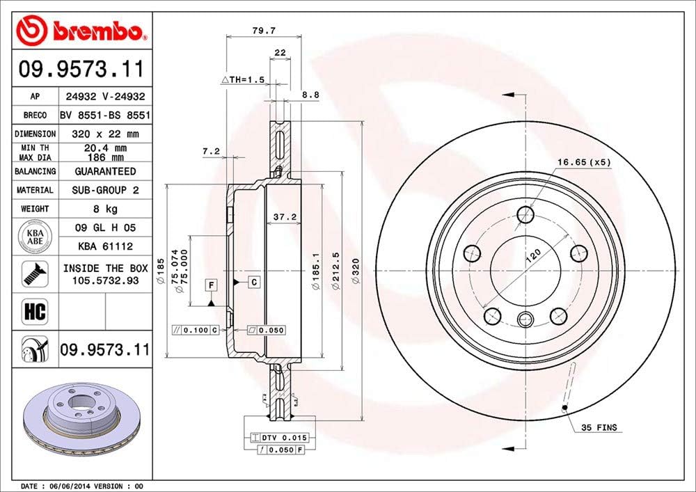 Brembo 09.9573.11 COATED DISC LINE Bremsscheibe - Paar