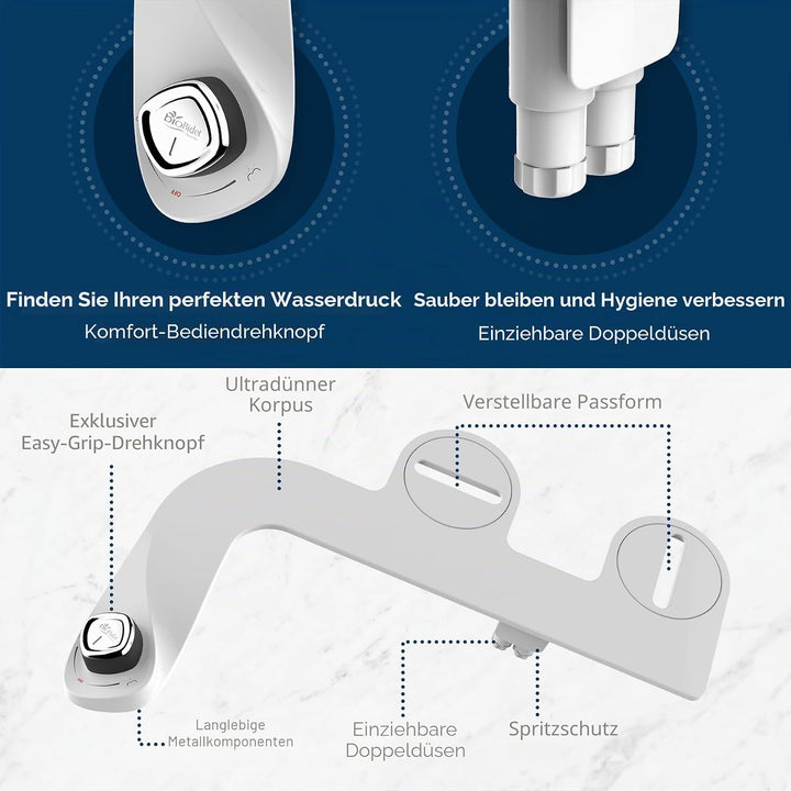 Bio Bidet, schmaler Rand, universelle Passform, nicht elektrisch, Bidet-WC-Aufsatz 1 Pack Komfort-Ko