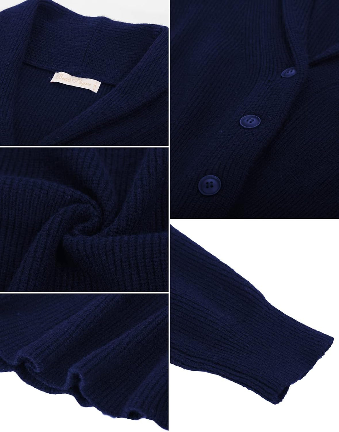 Belle Poque Damen Strickjacke Langarm Reverskragen Cardigan mit Rüschensaum Casual Strickmantel L Ma