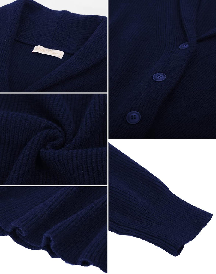 Belle Poque Damen Strickjacke Langarm Reverskragen Cardigan mit Rüschensaum Casual Strickmantel L Ma