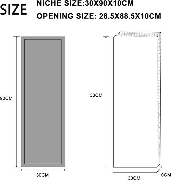Wandnische Dusche Edelstahl,Duschnische Lagerung 30x90cm,Nickelfarbe | Wandnische mit zwei Zwischenb