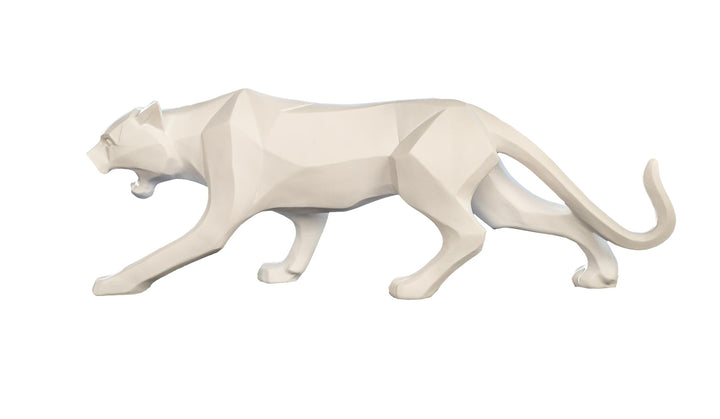 IDYL Moderne Skulptur Figur Resin Jaguar | Weiss | Masse: 48x10,5x15 cm | Material: Polyresin (Kunst