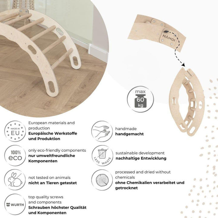 MAMOI® Kletterbogen, Kletterdreieck, Baby Klettern, Klettergerüst aus Holz, Holzbogen für Kinder, Sp