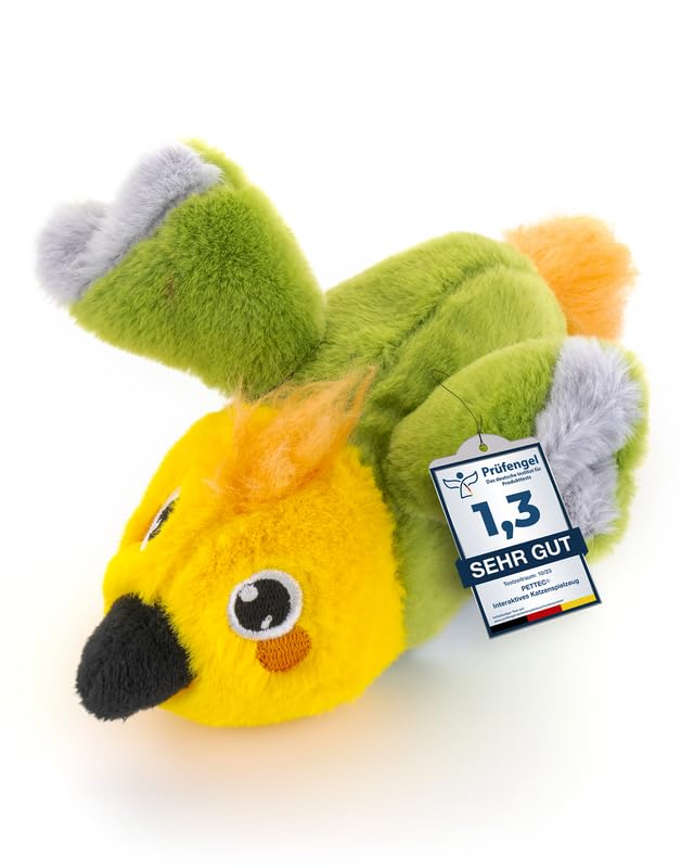 PetTec - Plush Toy Papagei Katzenspielzeug interaktiv zur Selbstbeschäftigung - Plüschtier Katze bew