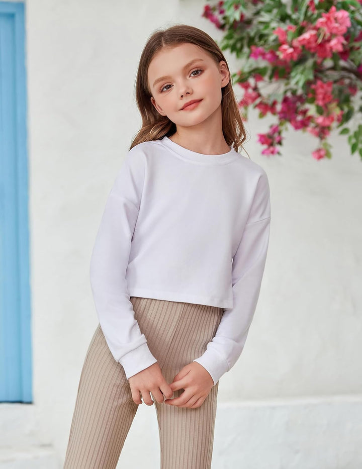 Arshiner Mädchen 5–12 Jahre Langarmshirt Crop Tops Kinder Baumwolle Pullover Sweatshirts mit Rundhal