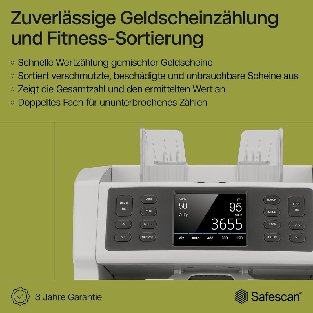Safescan 2995-SX Geldzählmaschine, Wertzählung und Fitness-Sortierung von gemischten Banknoten - Ban