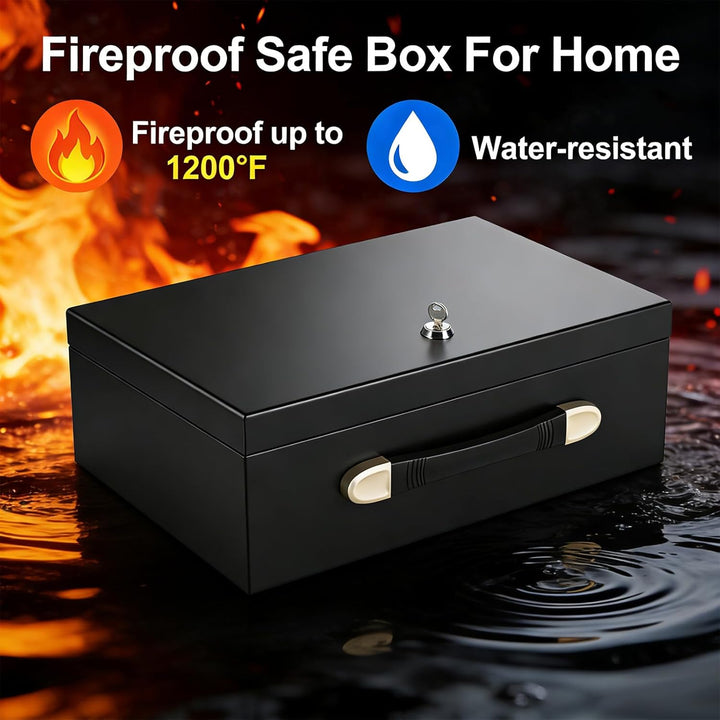 Feuerfeste sichere Box klein tragbar Dokumentenbox mit Schlüsselschloss | Feuer- und Wassertruhe, Si