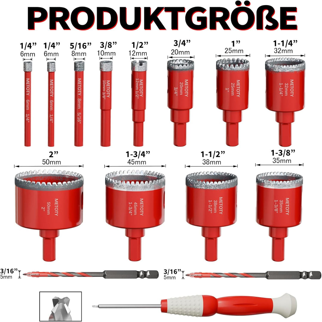 15 Stück-Diamant Lochsägen Bohrer Set (6-50mm) ，Gezahnte-Kernbohrer für Keramik, Glas, Fliesen, Marm