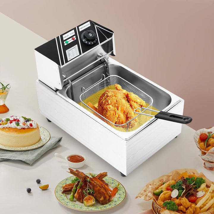 Elektro-Fritteuse 6L aus Edelstahl, 2500W Fritteuse mit Temperatureinstellung 60-200°C, Frittiertopf