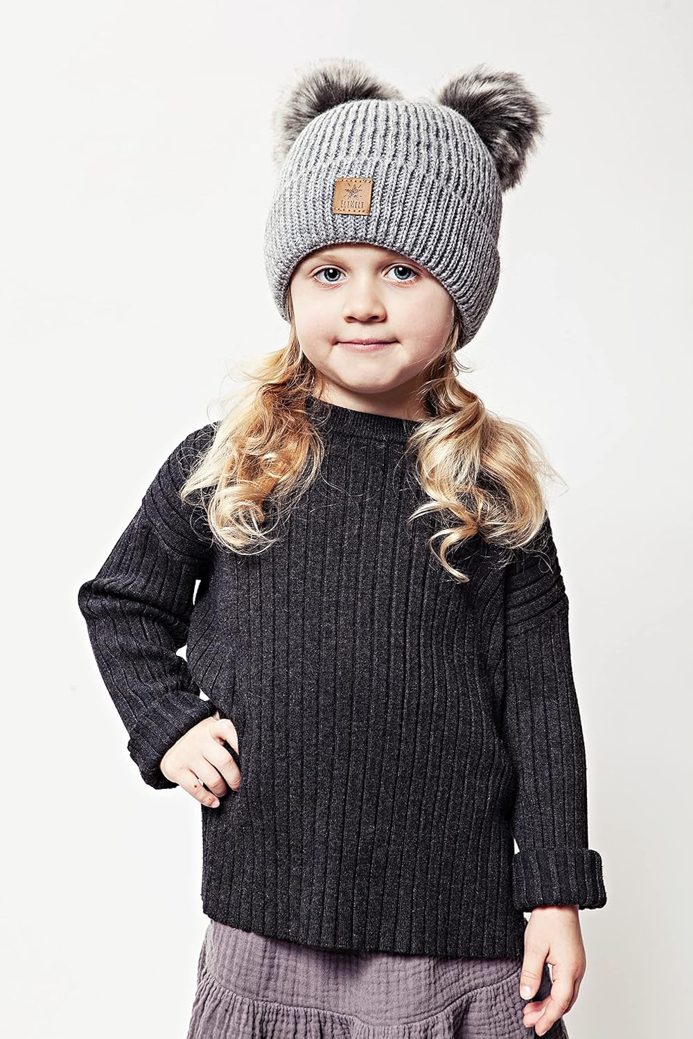 ELIMELI Eltern-Kind Mütze Mädchen Warme Wintermütze für Mutter und Tochter Mütze Damen Winter mit Zw