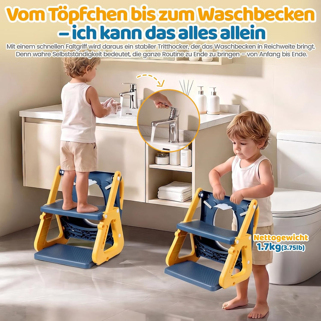 Orzbow Toilettensitz Kinder mit Treppe, Stabil Kinder Toilettensitz mit Dreiecksstruktur, Verlängert