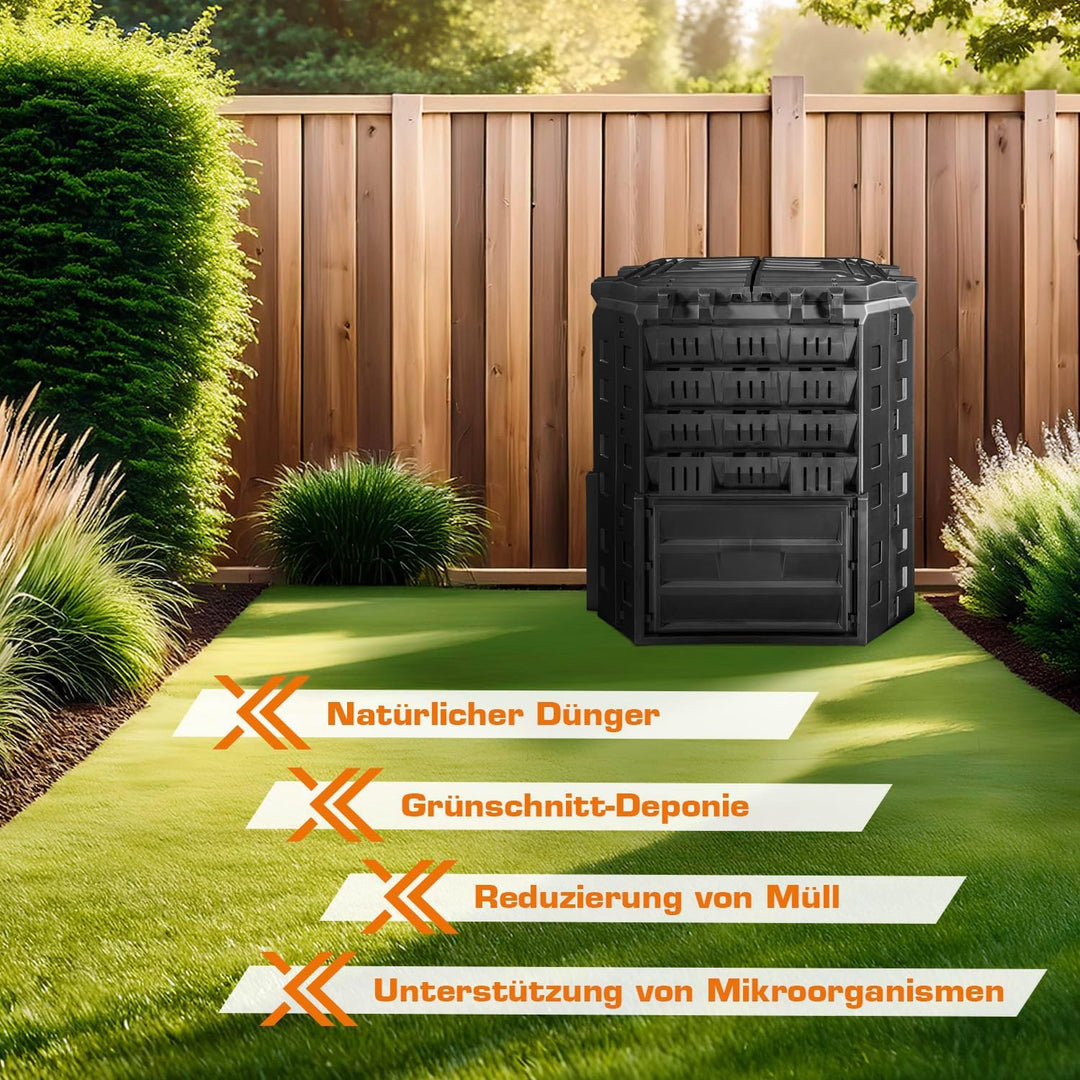 Schnellkomposter Garten Komposter 310L Thermokomposter in Schwarz Gartenkomposter aus Kunststoff Sch