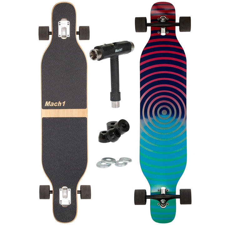 FunTomia Longboard mit 3 Flex Stufen Drop Through Cruiser Komplettboard Mach1 Speed Kugellager T-Too