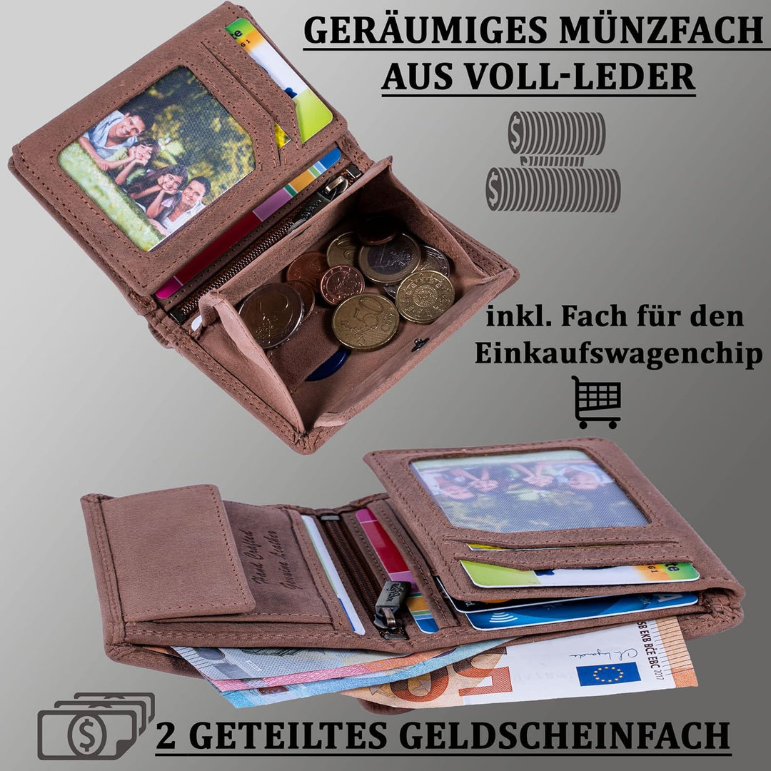 MATADOR Leder Geldbörse Herren mit AirTag Fach┃TüV geprüfter RFID & NFC Schutz┃Kompaktes Slim Wallet