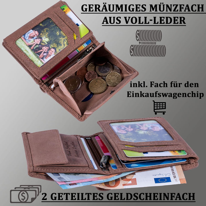 MATADOR Leder Geldbörse Herren mit AirTag Fach┃TüV geprüfter RFID & NFC Schutz┃Kompaktes Slim Wallet