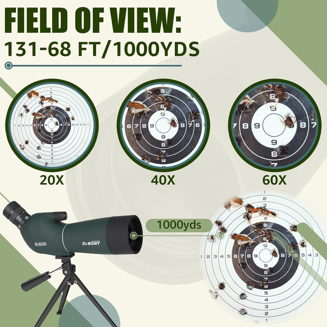 Svbony SV28PLUS Spektiv mit Stativ, 20-60x60mm BAK4 FMC Objektiv, Wasserdicht Beschlagfrei, Spektive