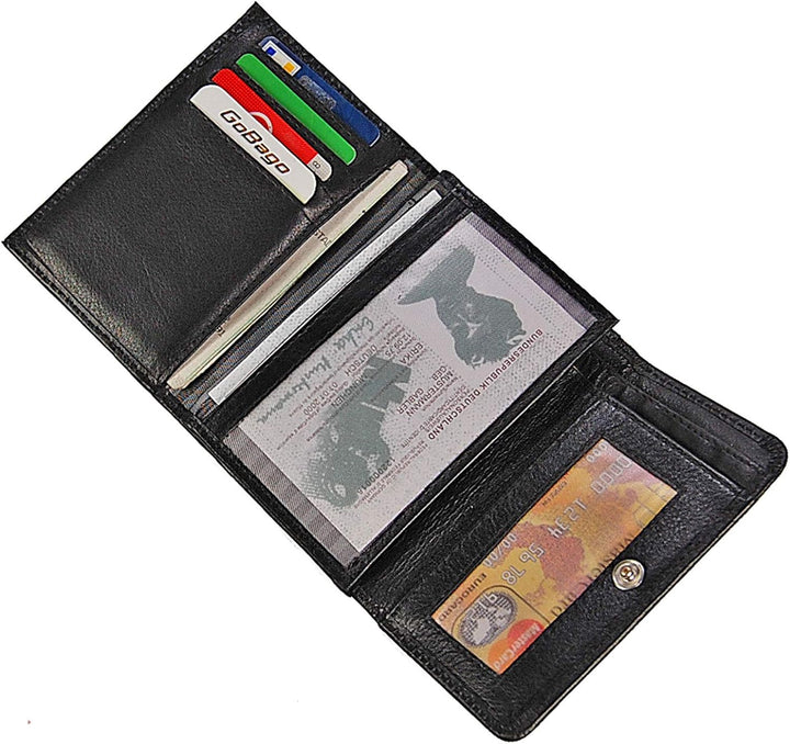 GoBago Branco Damen Geldbörse Leder 6 Farben, Portemonnaie Geldbeutel mit Metall Bügel, Knipser (Sch