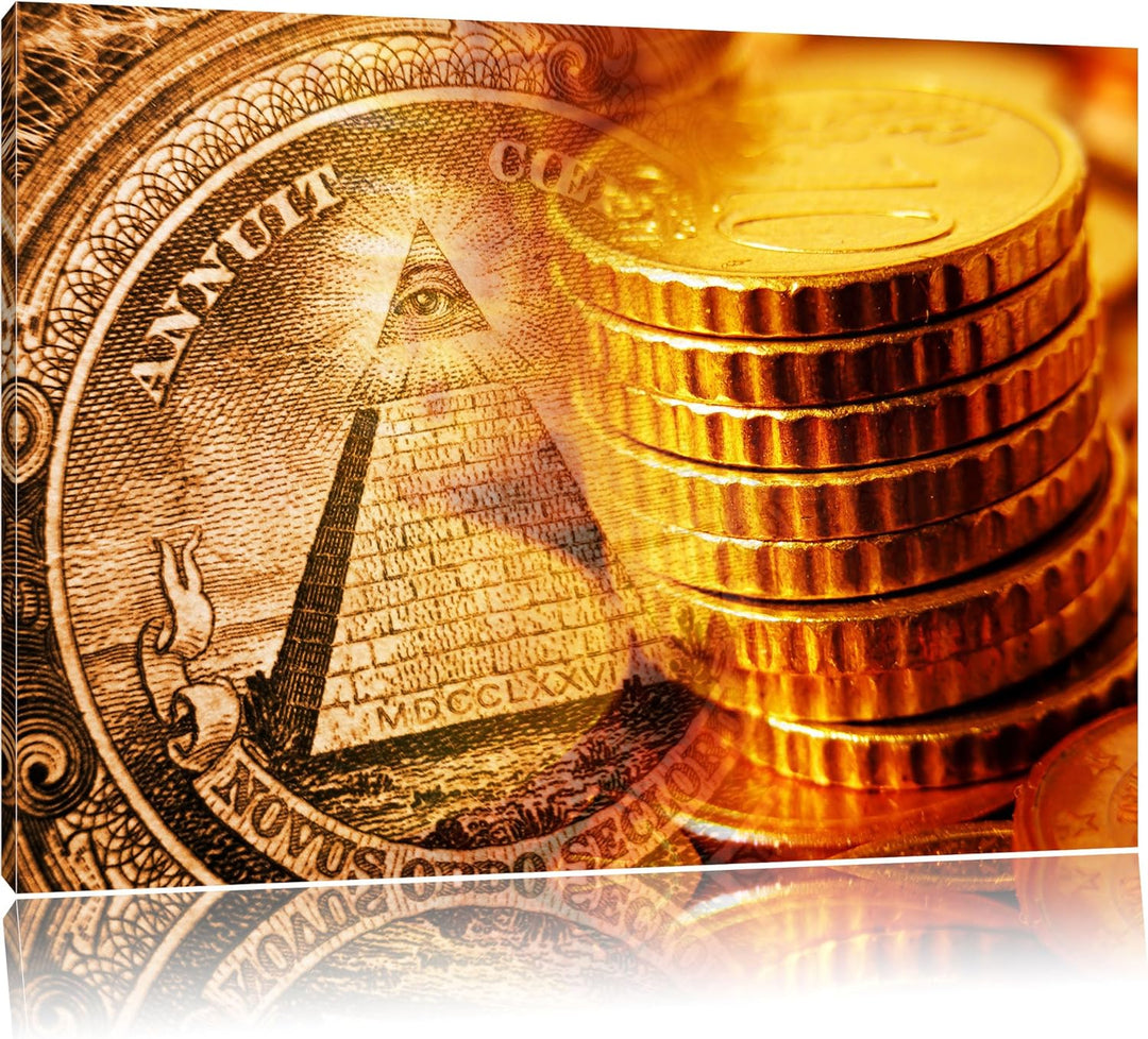 Illiminati Gold Format: 100x70 auf Leinwand, XXL riesige Bilder fertig gerahmt mit Keilrahmen, Kunst