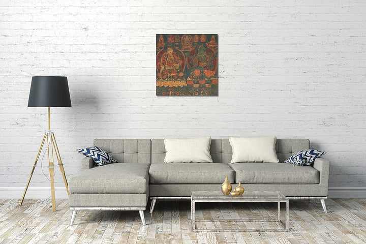 Printed Paintings Leinwand (60x60cm): 1450-1500 - Weisse Tara und grüne Tara 60x60 cm, 60x60 cm