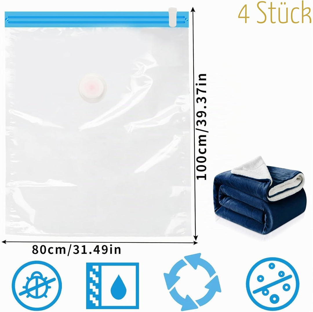 Vakuumbeutel für Kleidung Klein 4er 100x80cm Vakuumierbeutel Vakuum Kleiderbeutel Vakuum-Platzsparer