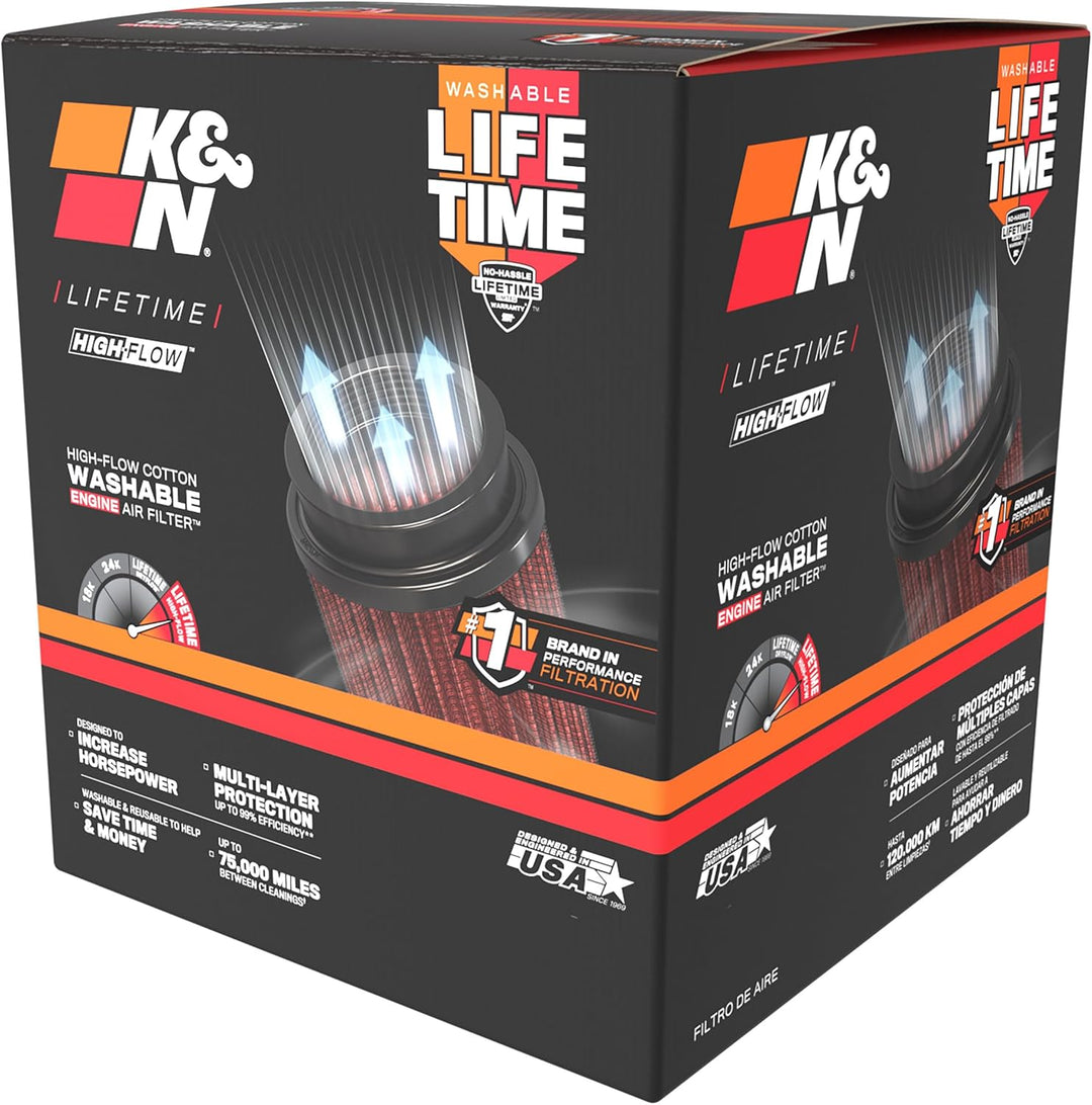 K&N RU-4950 KFZ und Motorrad Gummi Universalluftfilter Rot
