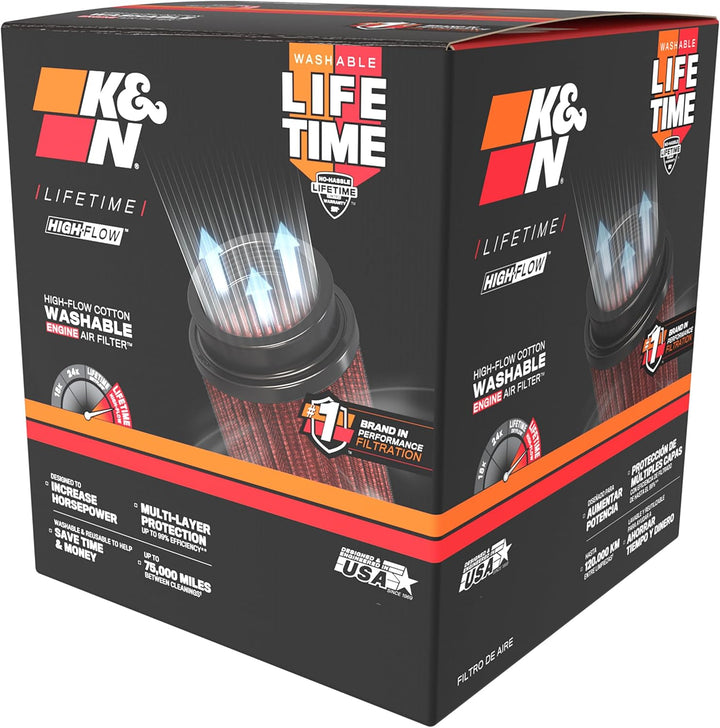 K&N RU-4950 KFZ und Motorrad Gummi Universalluftfilter Rot