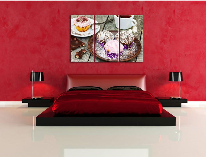 Pixxprint Köstliche Cupcakes als Leinwandbild/Grösse: 3 Teilig (120x80) cm/Wandbild/Kunstdruck/ferti