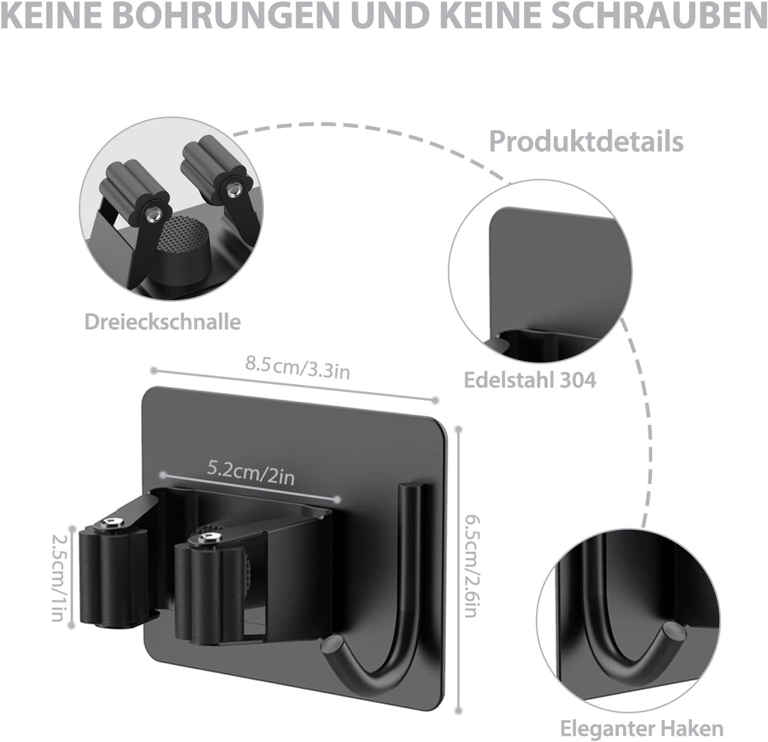 HOMEASY Besenhalterung Wand Selbstklebend 4 Stück Besenhalter Einzeln Gerätehalter mit Haken Ohne Bo