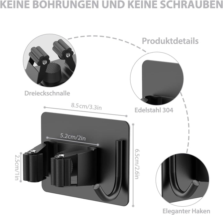 HOMEASY Besenhalterung Wand Selbstklebend 4 Stück Besenhalter Einzeln Gerätehalter mit Haken Ohne Bo