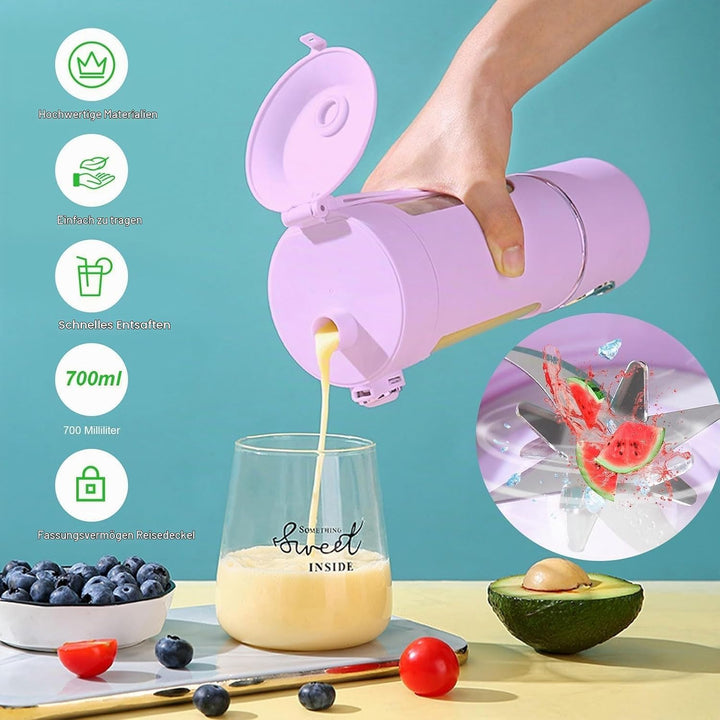 Smoothie Maker to Go, 700ml Tragbarer Mixer, Portable Blender mit 12-Klingen Edelstahl, Mini Mixer f