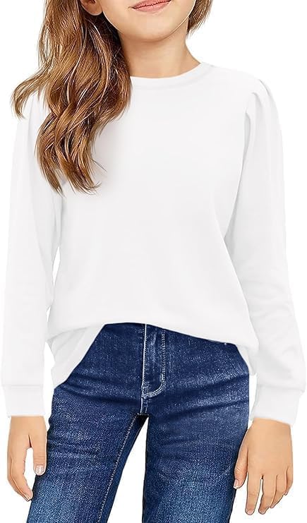 Haloumoning Mädchen Langarm T-Shirt Baumwolle Rundhals Top Leichtgewicht Sport Langarmshirt Basic Ca