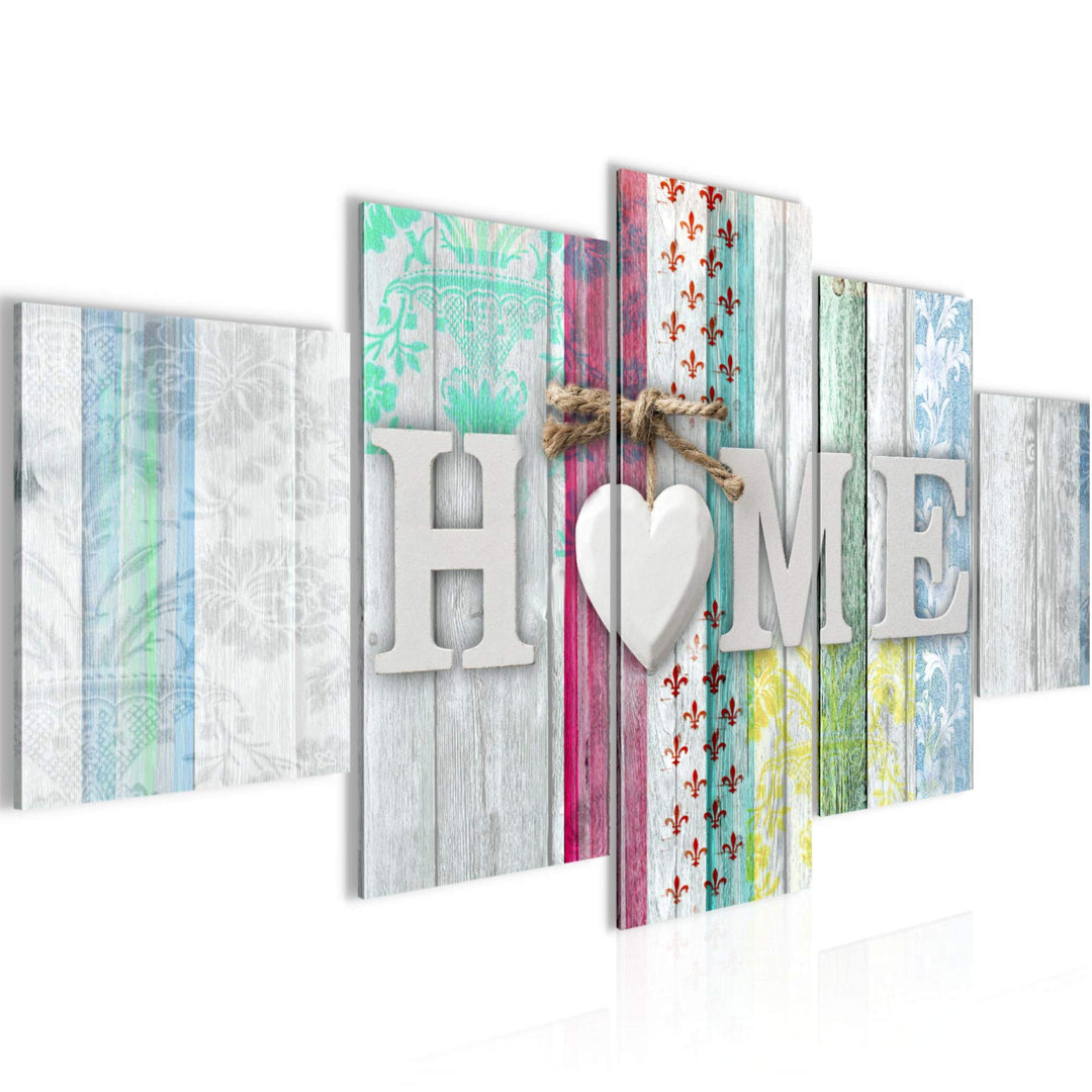 Runa Art Wandbilder Home Holzoptik 5 Teilig Bild auf Vlies Leinwand Deko Wohnzimmer Vintage Herz Bun