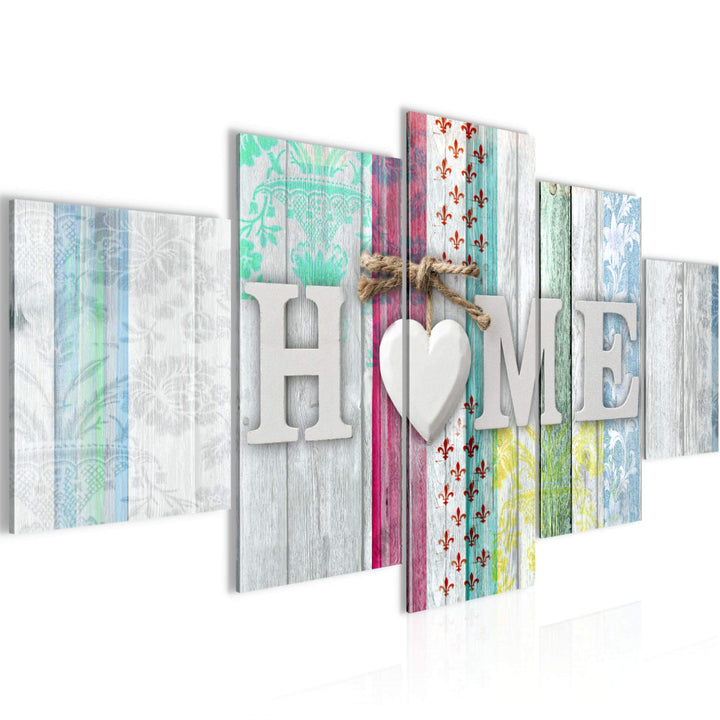 Runa Art Wandbilder Home Holzoptik 5 Teilig Bild auf Vlies Leinwand Deko Wohnzimmer Vintage Herz Bun