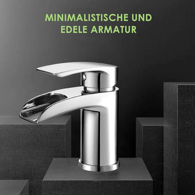 Design Wasserfall Wasserhahn Chrom Waschtischarmatur Einhebelmischer-Waschtischbatterie Bad Armatur