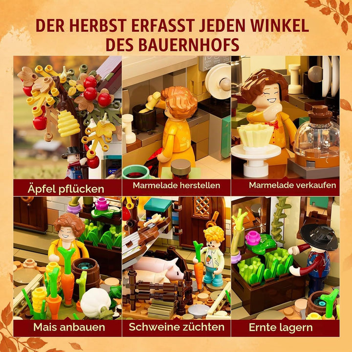 LUMIBRICKS Halloween Herbst Bauernhaus Bauset mit LED-Kürbis, 1557 Teile