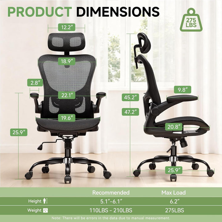 GTPLAYER Bürostuhl Ergonomisch, Schreibtischstuhl mit Verstellbarer Kopfstütze, Armlehnen, Lendenwir