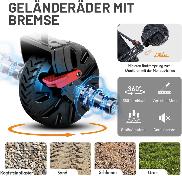 TIMBER RIDGE Bollerwagen Faltbar 400L Extra Lang mit Heckklappe und Bremsen | Strandwagen Klappbar 1