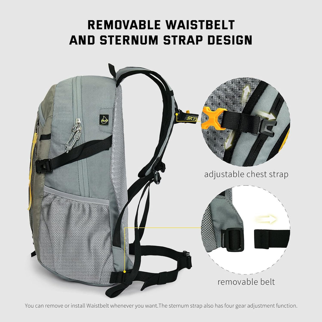 SKYSPER Leicht Wanderrucksack Klein Rucksack mit Rückenbelüftung Trekkingrucksack aus atmungsaktivem