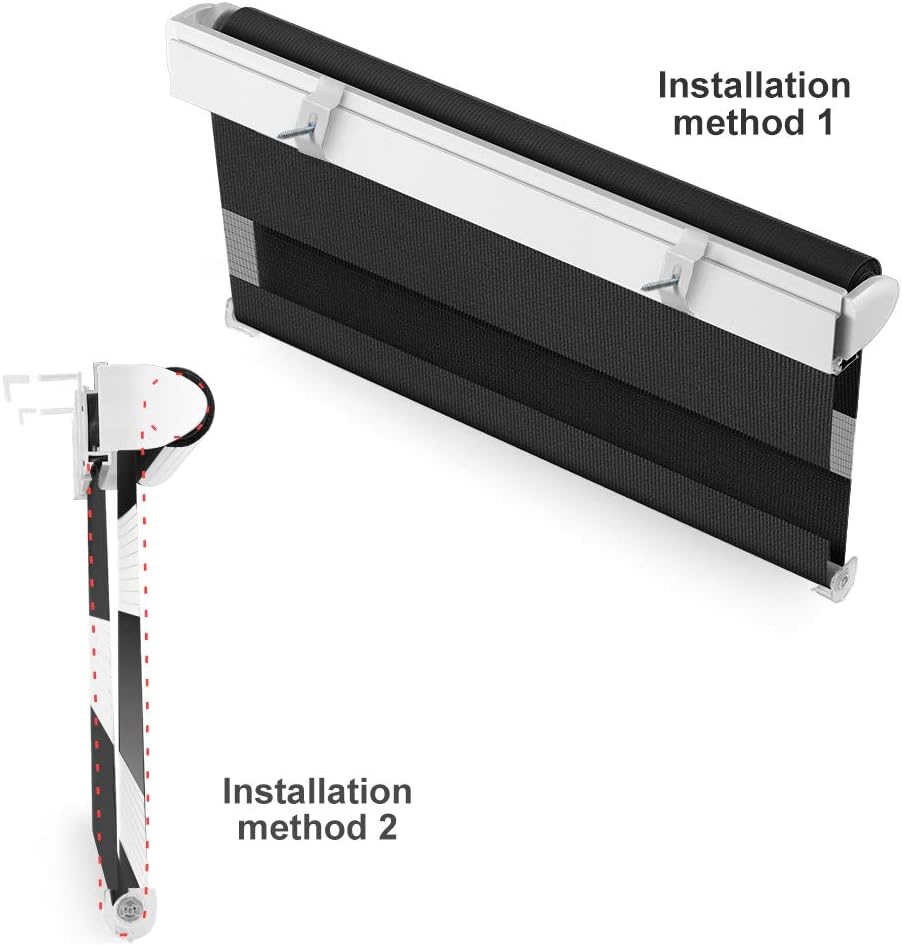 OBdeco Doppelrollo Duo Rollo Klemmfix ohne Bohren B95cm x H150cm(Stoffbreite 91 cm) Schwarz für Fens