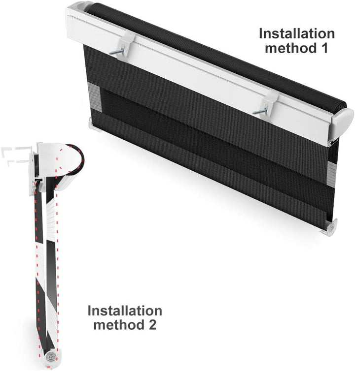 OBdeco Doppelrollo Duo Rollo Klemmfix ohne Bohren B95cm x H150cm(Stoffbreite 91 cm) Schwarz für Fens