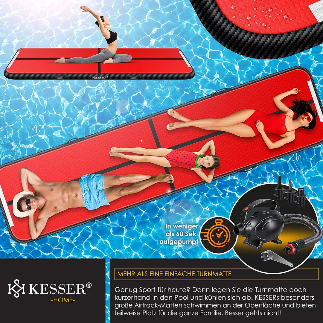 KESSER® Turnmatte Aufblasbar Airtrack Fitness-Matte Gymnastikmatte | inkl. Tragetasche & elektr. Luf
