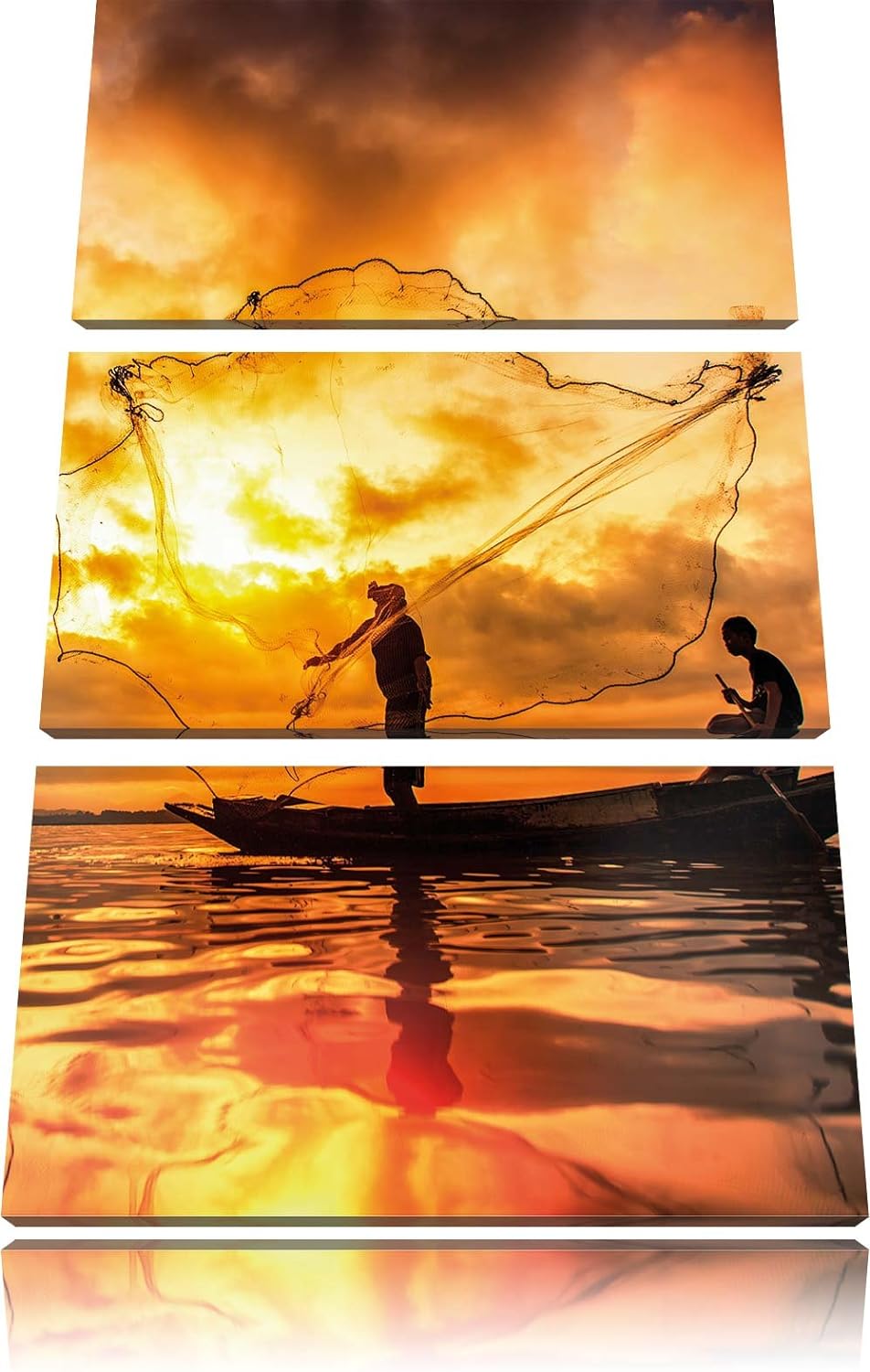 Pixxprint See mit Anglern als Leinwandbild/Grösse: 3 Teilig (120x80) cm/Wandbild/Kunstdruck/fertig b