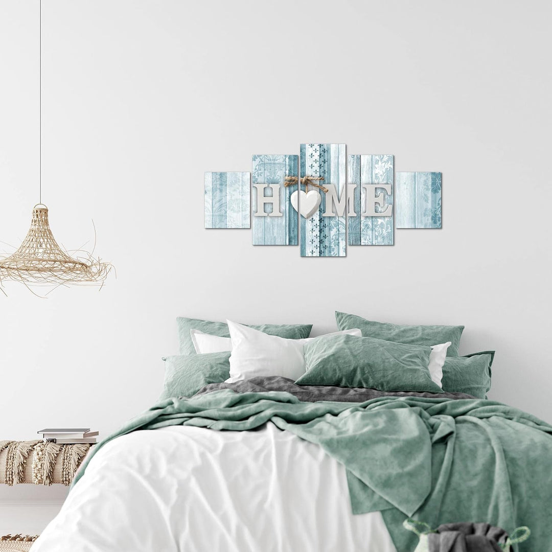Runa Art Wandbilder Home Holzoptik 5 Teilig Bild auf Vlies Leinwand Deko Wohnzimmer Mit Spruch Grau