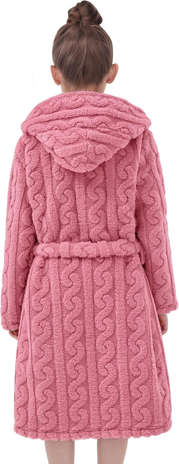 JiAmy Mädchen Bademantel Kapuzen Fleece Warmes Weiches Kinder Badekleid Fuzzy Frottee-Robe 4-14 Jahr