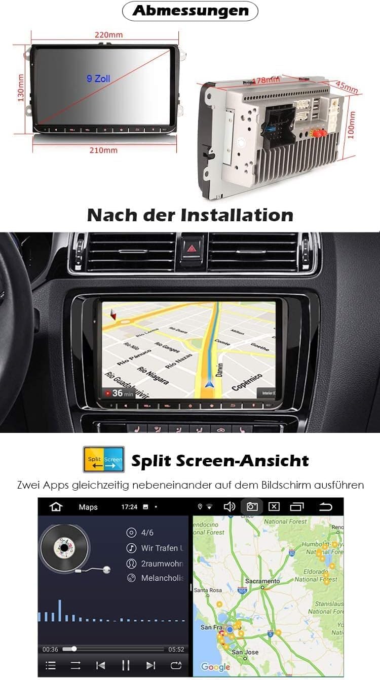 Erisin Android 11 9 Zoll 4GB RAM+64GB ROM 8-Kern Autoradio GPS Navi für VW Passat B6 Golf V VI Toura